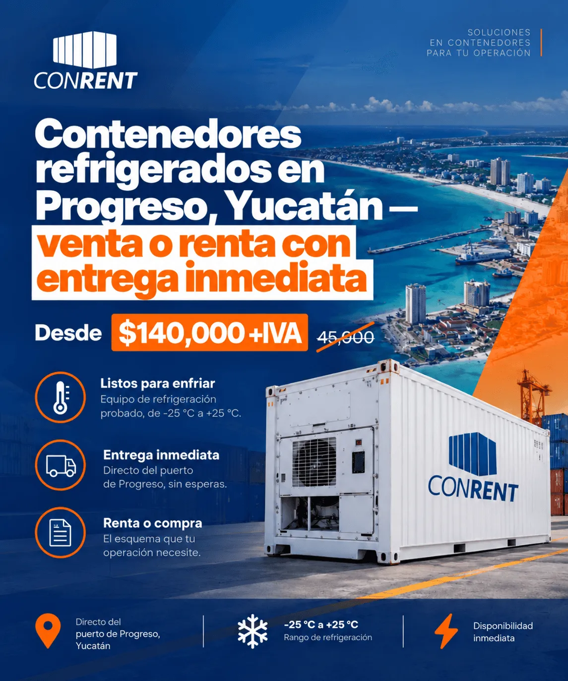 Contenedores refrigerados en Progreso, Yucatán: venta o renta con entrega inmediata. Desde $140,000 + IVA