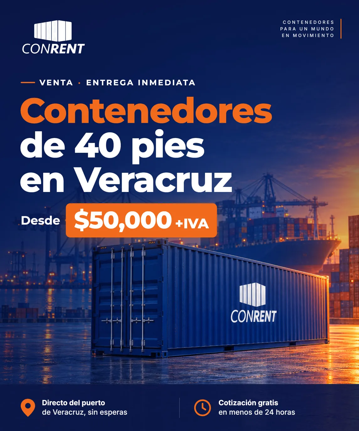 Venta de contenedores de 40 pies en Veracruz, entrega inmediata. Desde $50,000 + IVA